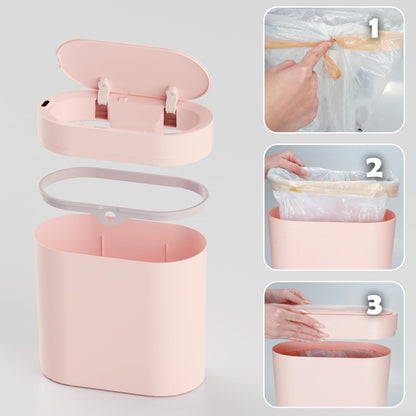 Bathroom Trash Can with Lid, 2 Gallon Slim Smart Garbage Can Pink