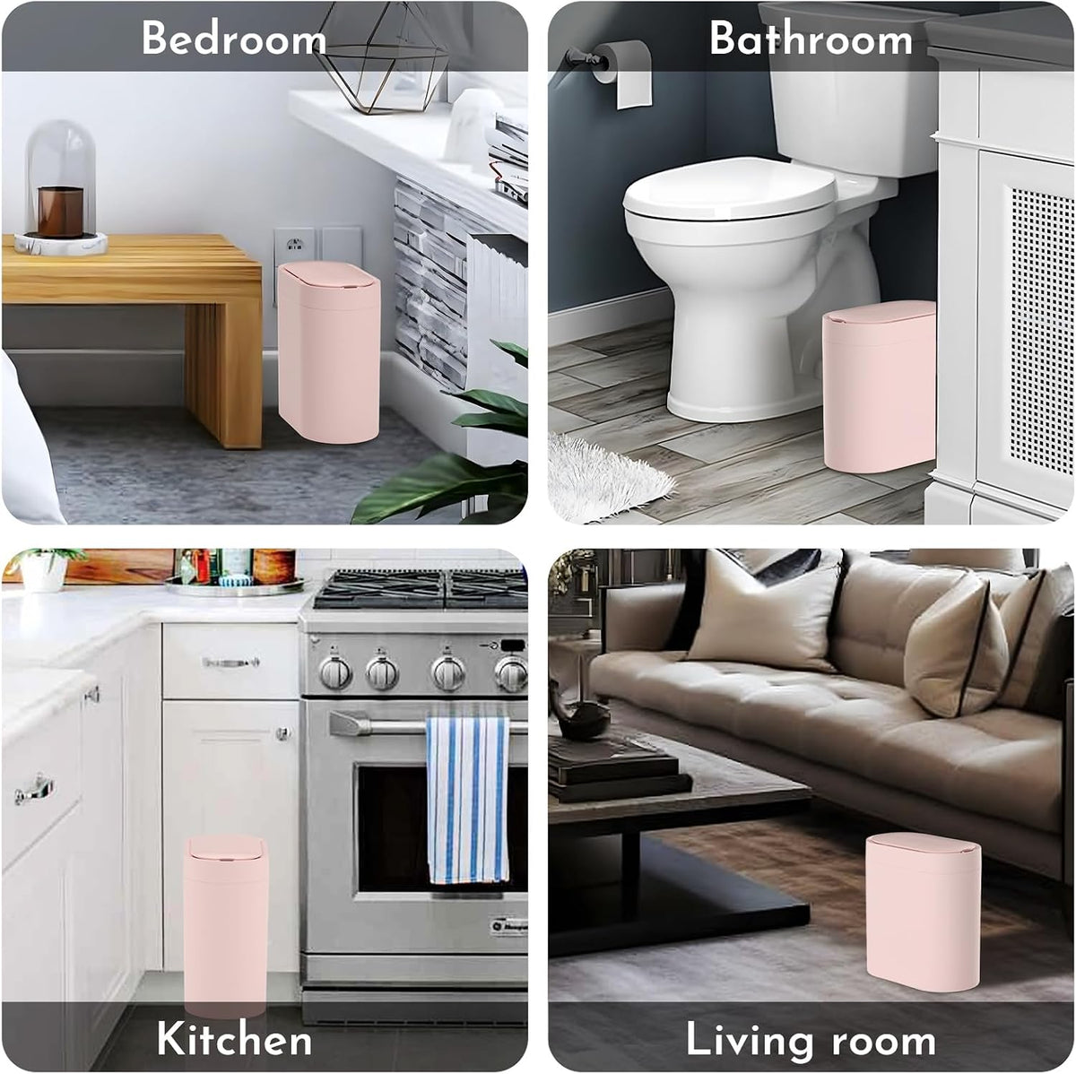 Bathroom Trash Can with Lid, 2 Gallon Slim Smart Garbage Can Pink