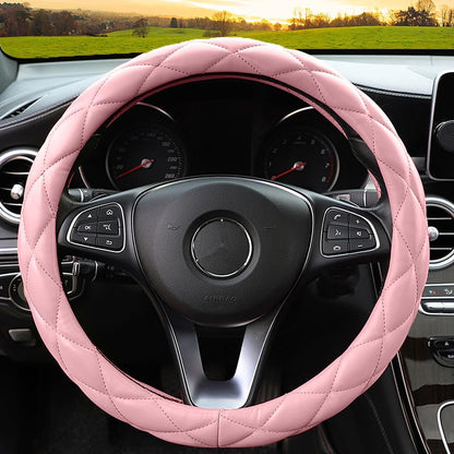 Soft Microfiber Leather Steering Wheel Cover, Universal 15 Inch for Women Girls, Fit Vehicles, Sedans, SUVs, Vans, Trucks - Light Pink