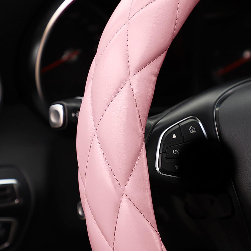 Soft Microfiber Leather Steering Wheel Cover, Universal 15 Inch for Women Girls, Fit Vehicles, Sedans, SUVs, Vans, Trucks - Light Pink