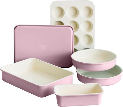 6 Piece Ceramic Nonstick Oven Bakeware Set, Pink