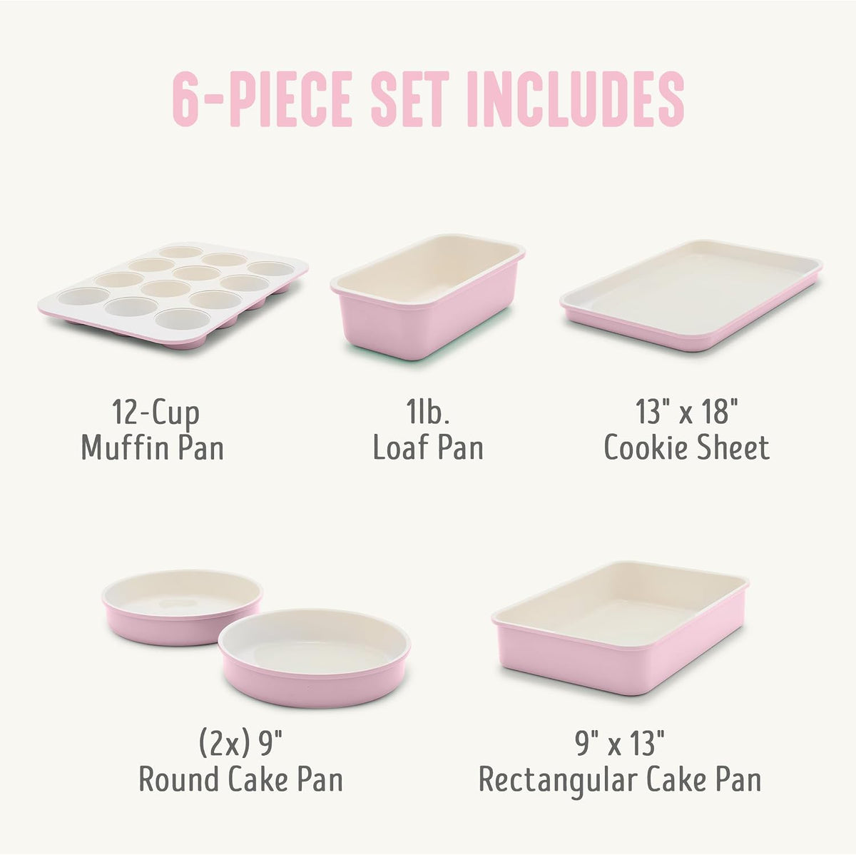 6 Piece Ceramic Nonstick Oven Bakeware Set, Pink