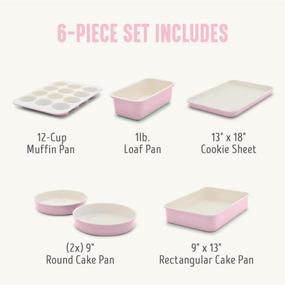 6 Piece Ceramic Nonstick Oven Bakeware Set, Pink