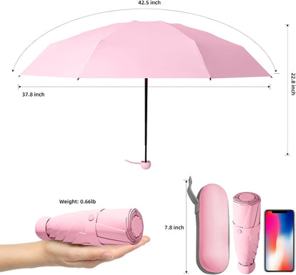 Mini Folding Umbrella, Small Pocket Compact Umbrella for Purse Wallet, UV Sun Rain Travel Umbrellas for Backpack, Portable Folding Umbrellas for Women