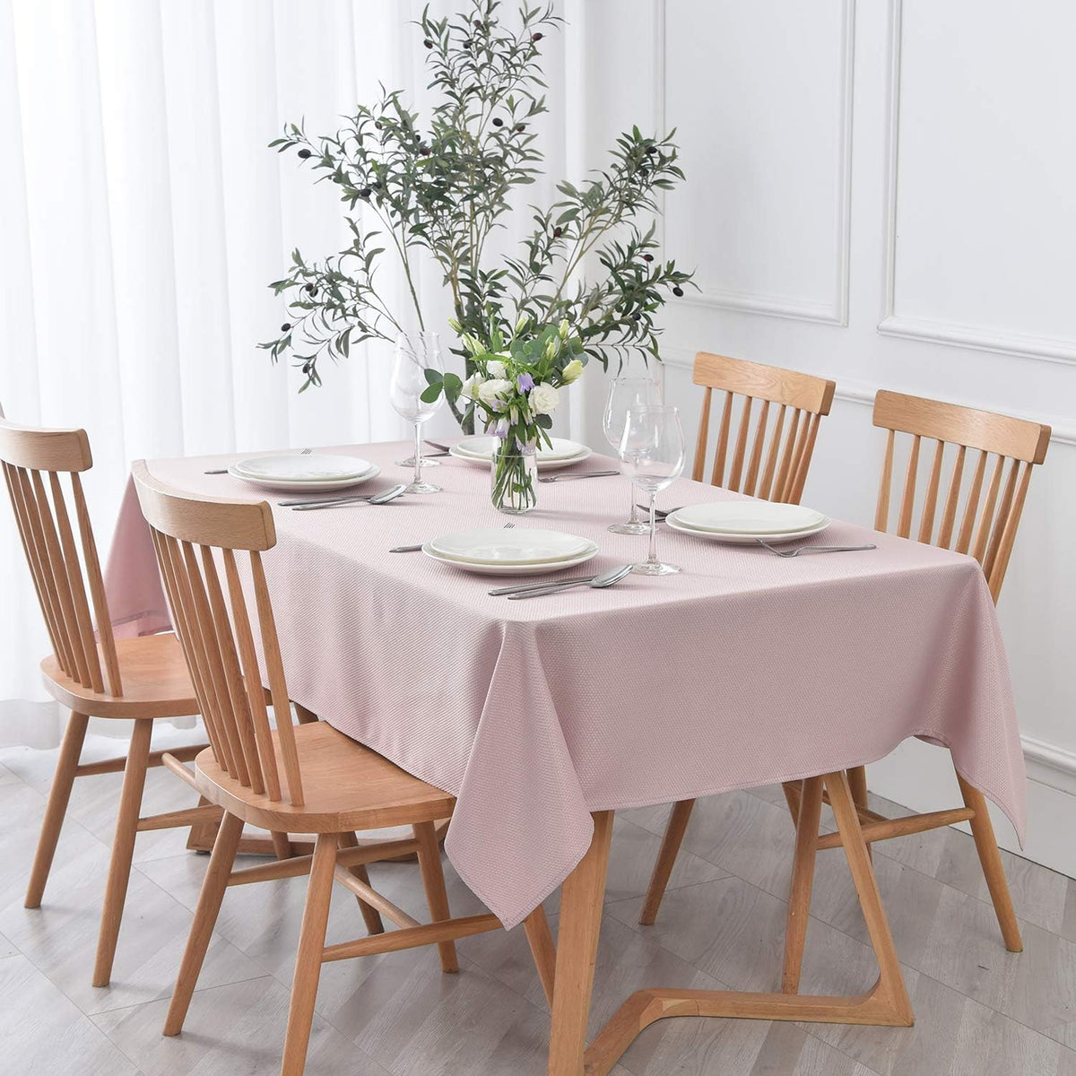 Rectangle Textured Tablecloth Waterproof Spillproof Wrinkle Free Table Cloth, Kitchen Dinning Tabletop Decoration, Fabric Table Cover for Outdoor and Indoor Use, 52 x 70 Inch, Dusty Pink