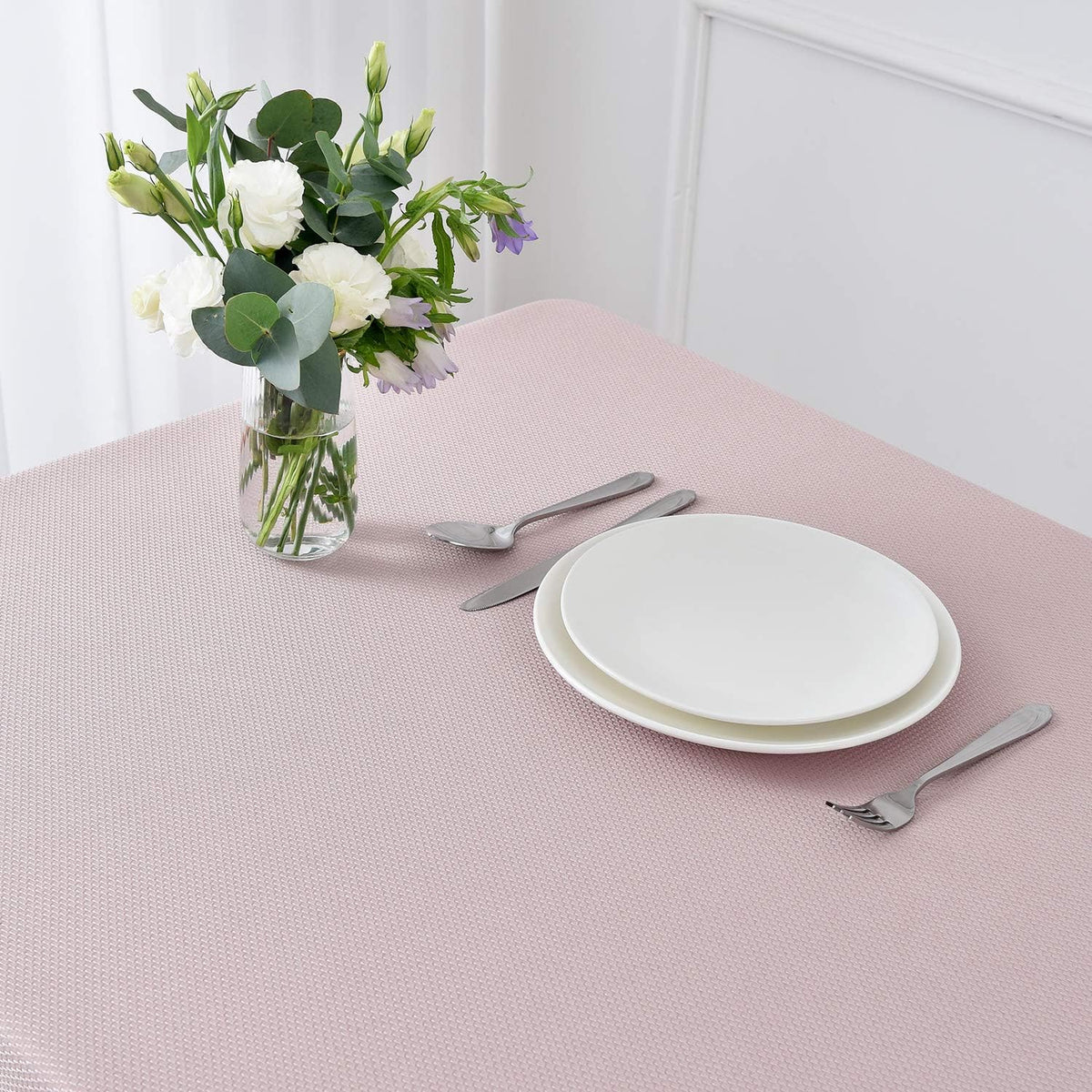 Rectangle Textured Tablecloth Waterproof Spillproof Wrinkle Free Table Cloth, Kitchen Dinning Tabletop Decoration, Fabric Table Cover for Outdoor and Indoor Use, 52 x 70 Inch, Dusty Pink