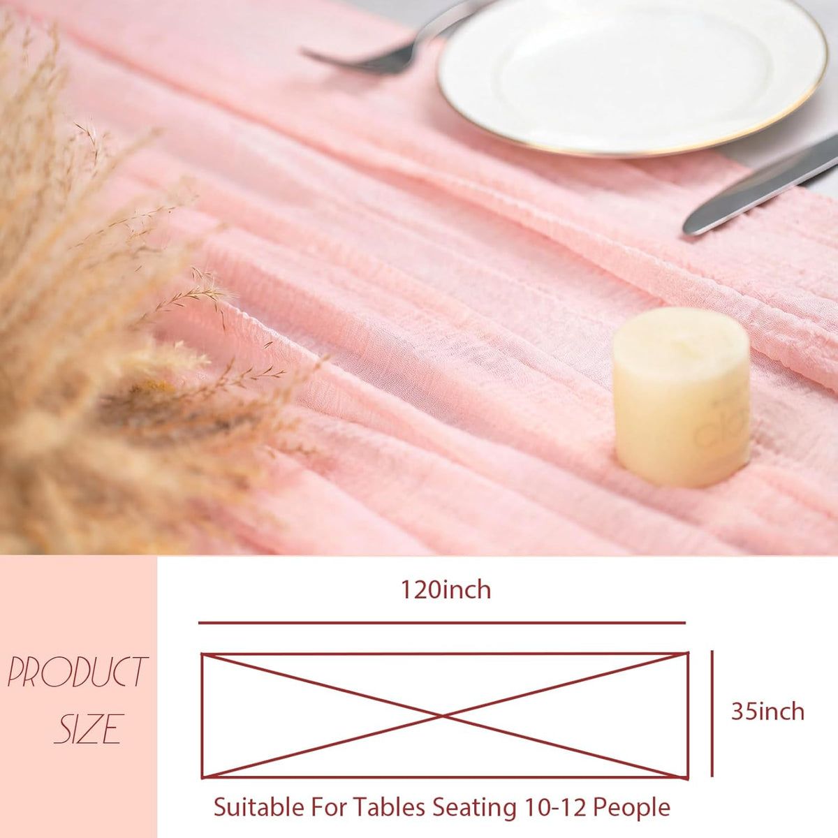 Cheesecloth Table Runner Dusty Pink 120 Inch Rustic Boho Cheese Cloth Runner for Holiday Wedding Home Decor Baby Centerpiece Party Shower Bridal Decoration