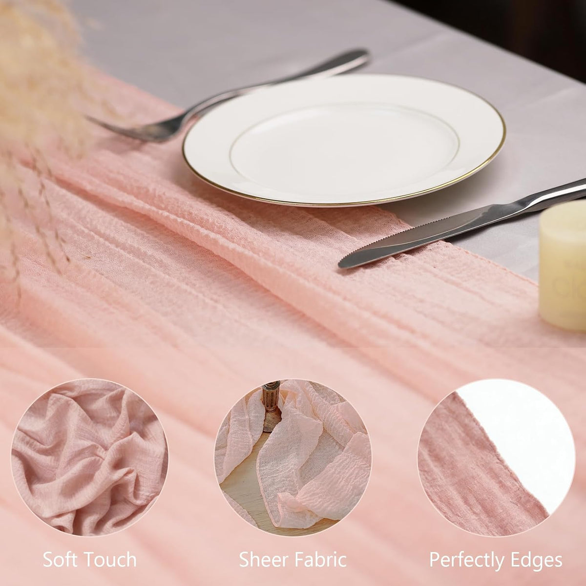 Cheesecloth Table Runner Dusty Pink 120 Inch Rustic Boho Cheese Cloth Runner for Holiday Wedding Home Decor Baby Centerpiece Party Shower Bridal Decoration