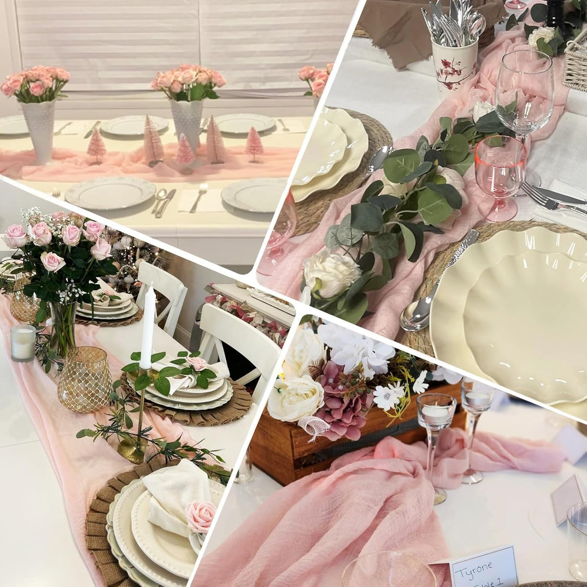 Cheesecloth Table Runner Dusty Pink 120 Inch Rustic Boho Cheese Cloth Runner for Holiday Wedding Home Decor Baby Centerpiece Party Shower Bridal Decoration