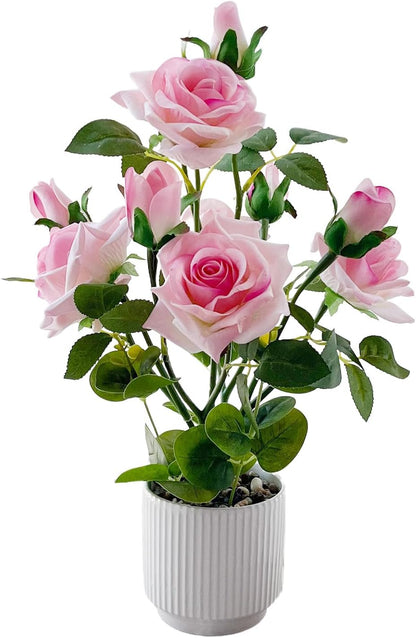 Artificial Rose Plant with Ceramic Vase, Pink