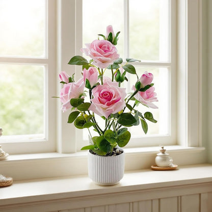 Artificial Rose Plant with Ceramic Vase, Pink