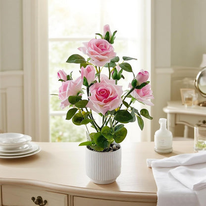 Artificial Rose Plant with Ceramic Vase, Pink