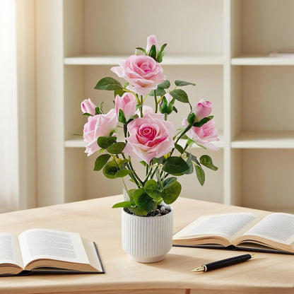 Artificial Rose Plant with Ceramic Vase, Pink