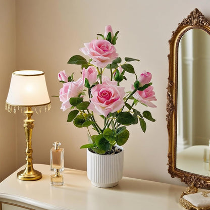 Artificial Rose Plant with Ceramic Vase, Pink