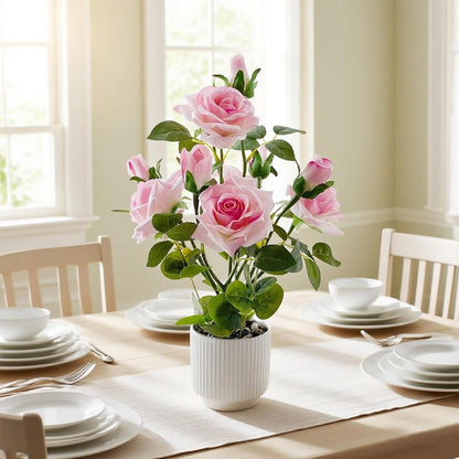 Artificial Rose Plant with Ceramic Vase, Pink