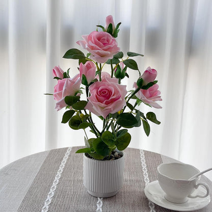 Artificial Rose Plant with Ceramic Vase, Pink