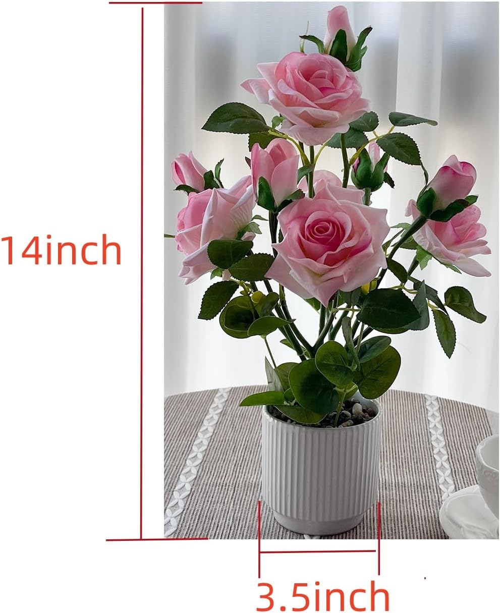 Artificial Rose Plant with Ceramic Vase, Pink