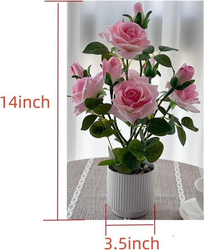 Artificial Rose Plant with Ceramic Vase, Pink