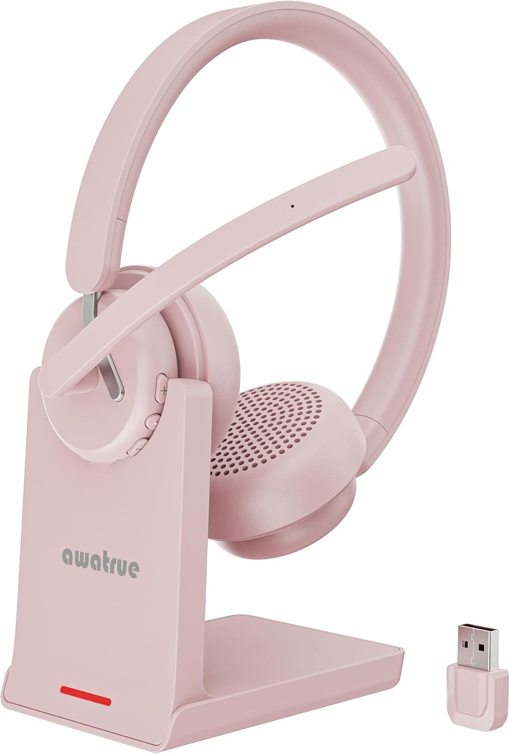 Wireless Headset with Mic for Work, Bluetooth Headphone with AI Noise Cancelling Mic for Clear Calls, Bluetooth 5.3 & 2.4G Dongle, Computer Headset for Call Center/PC/Zoom(Pink