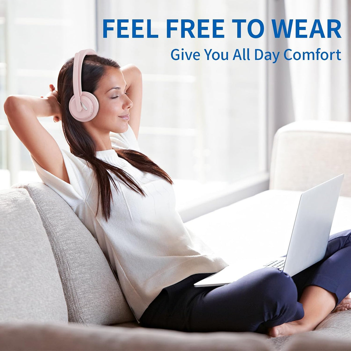 Wireless Headset with Mic for Work, Bluetooth Headphone with AI Noise Cancelling Mic for Clear Calls, Bluetooth 5.3 & 2.4G Dongle, Computer Headset for Call Center/PC/Zoom(Pink