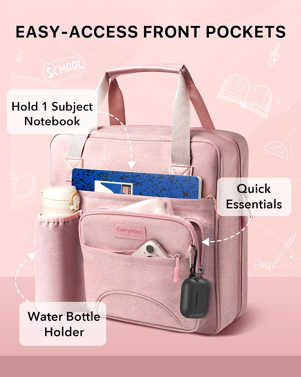 Upgraded 3 Rings Zipper Binder Organizer 3 Inch Zippered Binders with Strap Large Zip Up Portfolio Folder Bag with 9 Pockets 13“ 14” Laptop Compartment for Office Travel, Pink
