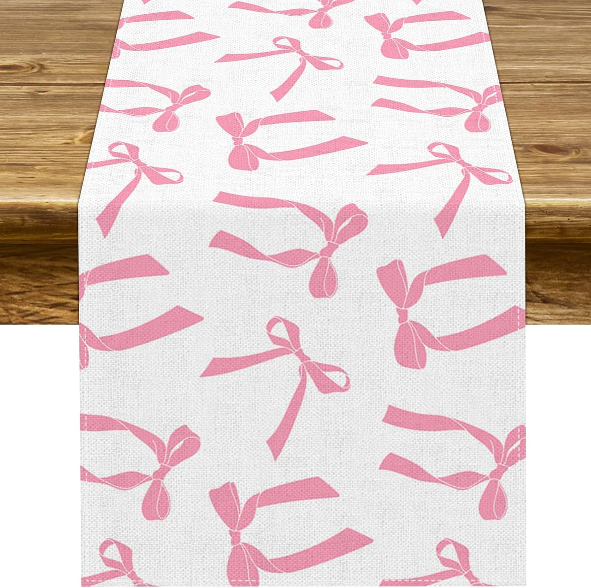 Pink Bow Table Runner for Birthday Bridal Baby Shower Party Decorations Kitchen Dining Home Decor (Pink, 13" x 72")