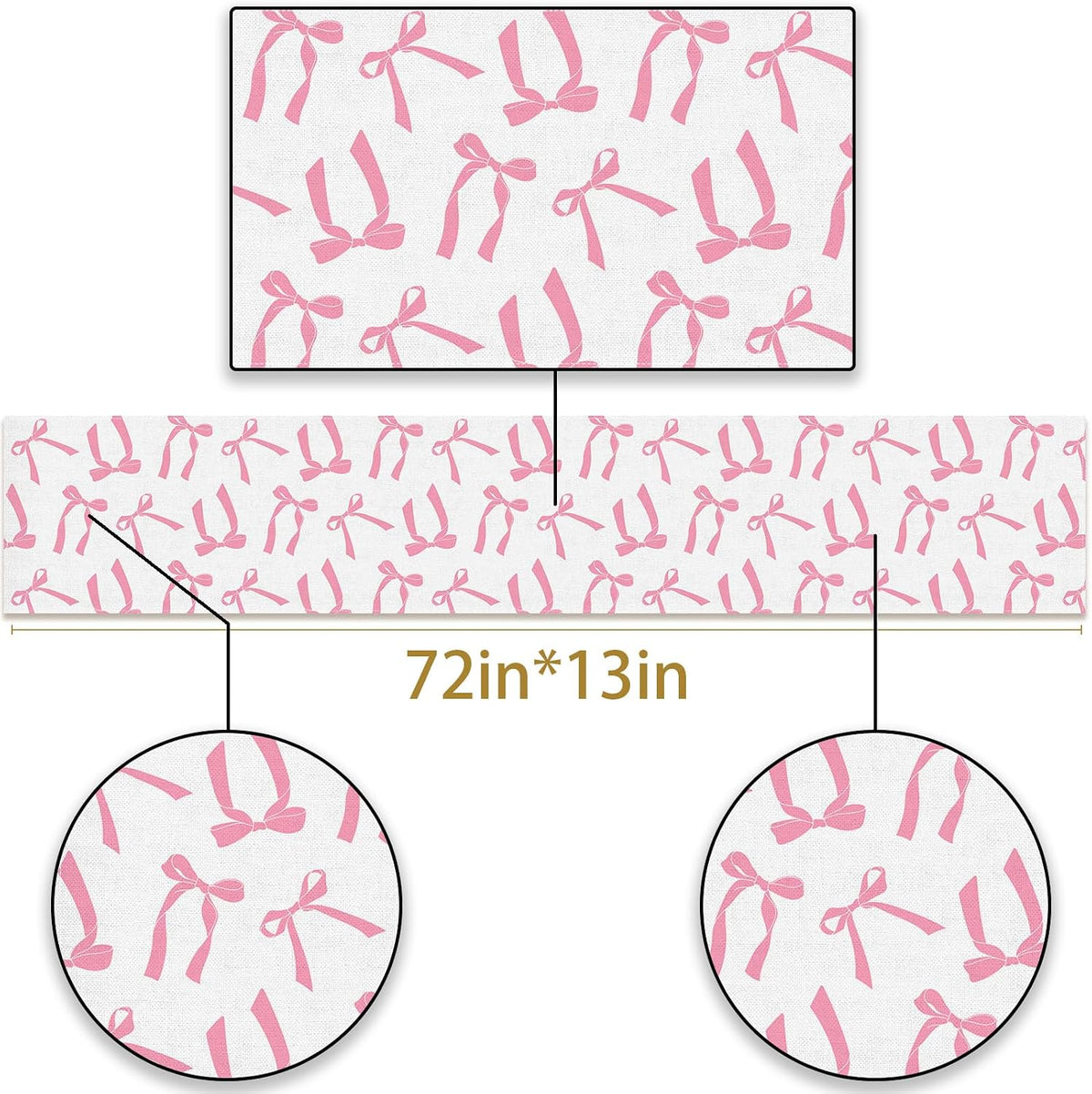 Pink Bow Table Runner for Birthday Bridal Baby Shower Party Decorations Kitchen Dining Home Decor (Pink, 13" x 72")