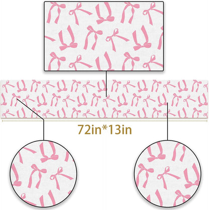 Pink Bow Table Runner for Birthday Bridal Baby Shower Party Decorations Kitchen Dining Home Decor (Pink, 13" x 72")
