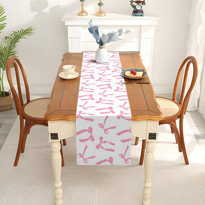 Pink Bow Table Runner for Birthday Bridal Baby Shower Party Decorations Kitchen Dining Home Decor (Pink, 13" x 72")