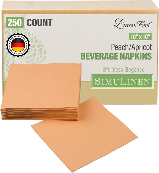 SimuLinen Peach, Apricot Beverage Napkins - Soft Linen-Feel Disposable Cocktail Napkins, Absorbent with Cloth-Like Texture - Pack of 250