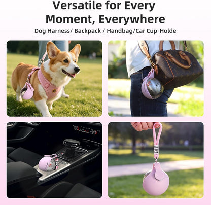2-in-1 Portable Dog Water Bottle for Small Dogs - Leak-Proof & Compact Dog Travel Water Bottle -Stainless Steel Bottle & Silicone Bowl - Ideal for Walking, Hiking & Travels (10 fl oz, Pink)