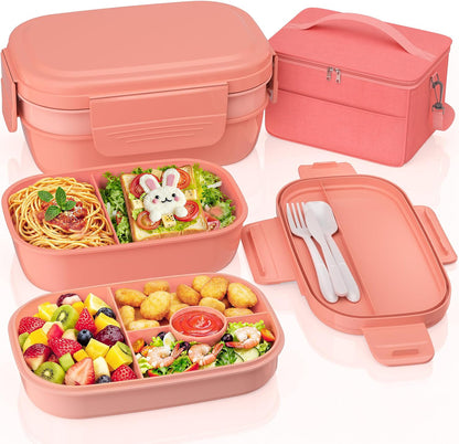 Adults Leak-Proof Bento Lunch Box Set with Lunch Bag for Work, School（Pink）