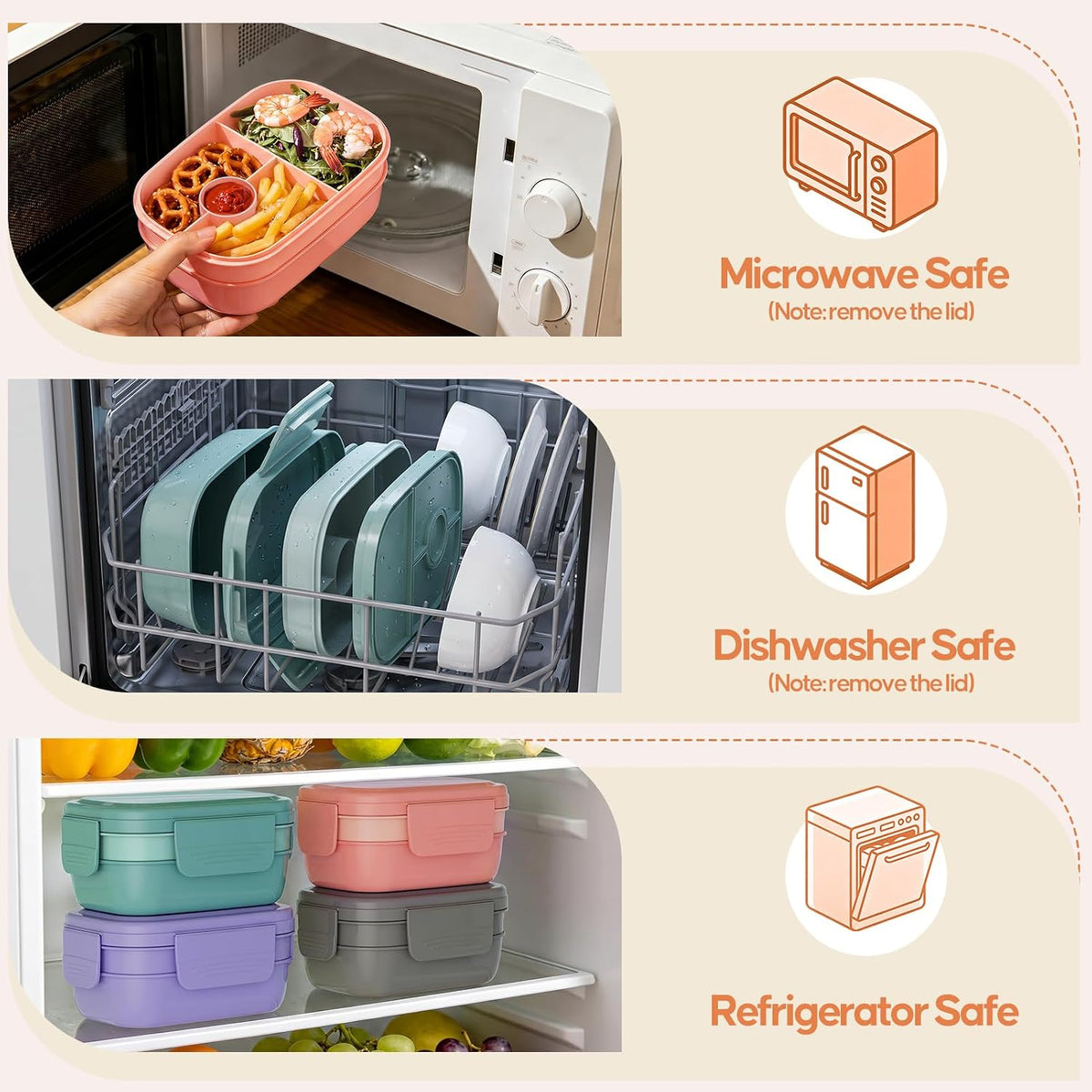 Adults Leak-Proof Bento Lunch Box Set with Lunch Bag for Work, School（Pink）