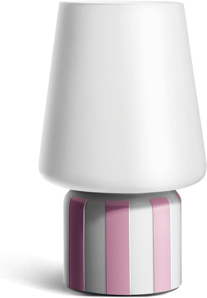 Glass LED Lamp – Warm White Light, Battery Operated (3AA) – Elegant Home Décor, Pink Stripe