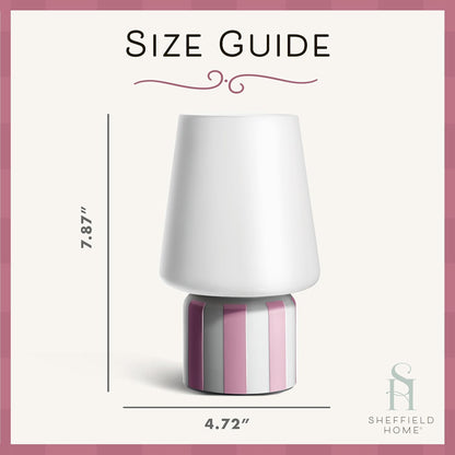 Glass LED Lamp – Warm White Light, Battery Operated (3AA) – Elegant Home Décor, Pink Stripe