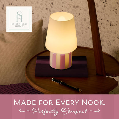Glass LED Lamp – Warm White Light, Battery Operated (3AA) – Elegant Home Décor, Pink Stripe
