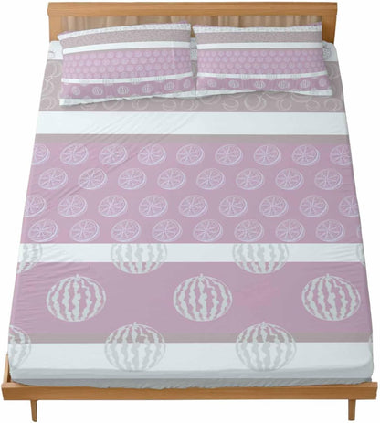 Farm Fruits California King Fitted Sheet Set,Watermelon Lemons Peach Pink Grey Striped Soft Deep Pocket up to 16"-Easy Fit Bed Sheets with Elastic Strap,Micorfiber Bedding Set with Pillowcase
