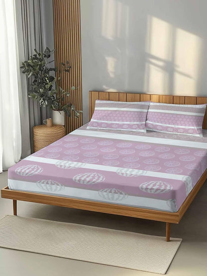 Farm Fruits California King Fitted Sheet Set,Watermelon Lemons Peach Pink Grey Striped Soft Deep Pocket up to 16"-Easy Fit Bed Sheets with Elastic Strap,Micorfiber Bedding Set with Pillowcase