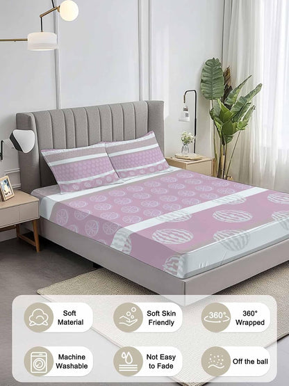 Farm Fruits California King Fitted Sheet Set,Watermelon Lemons Peach Pink Grey Striped Soft Deep Pocket up to 16"-Easy Fit Bed Sheets with Elastic Strap,Micorfiber Bedding Set with Pillowcase