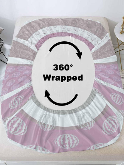 Farm Fruits California King Fitted Sheet Set,Watermelon Lemons Peach Pink Grey Striped Soft Deep Pocket up to 16"-Easy Fit Bed Sheets with Elastic Strap,Micorfiber Bedding Set with Pillowcase