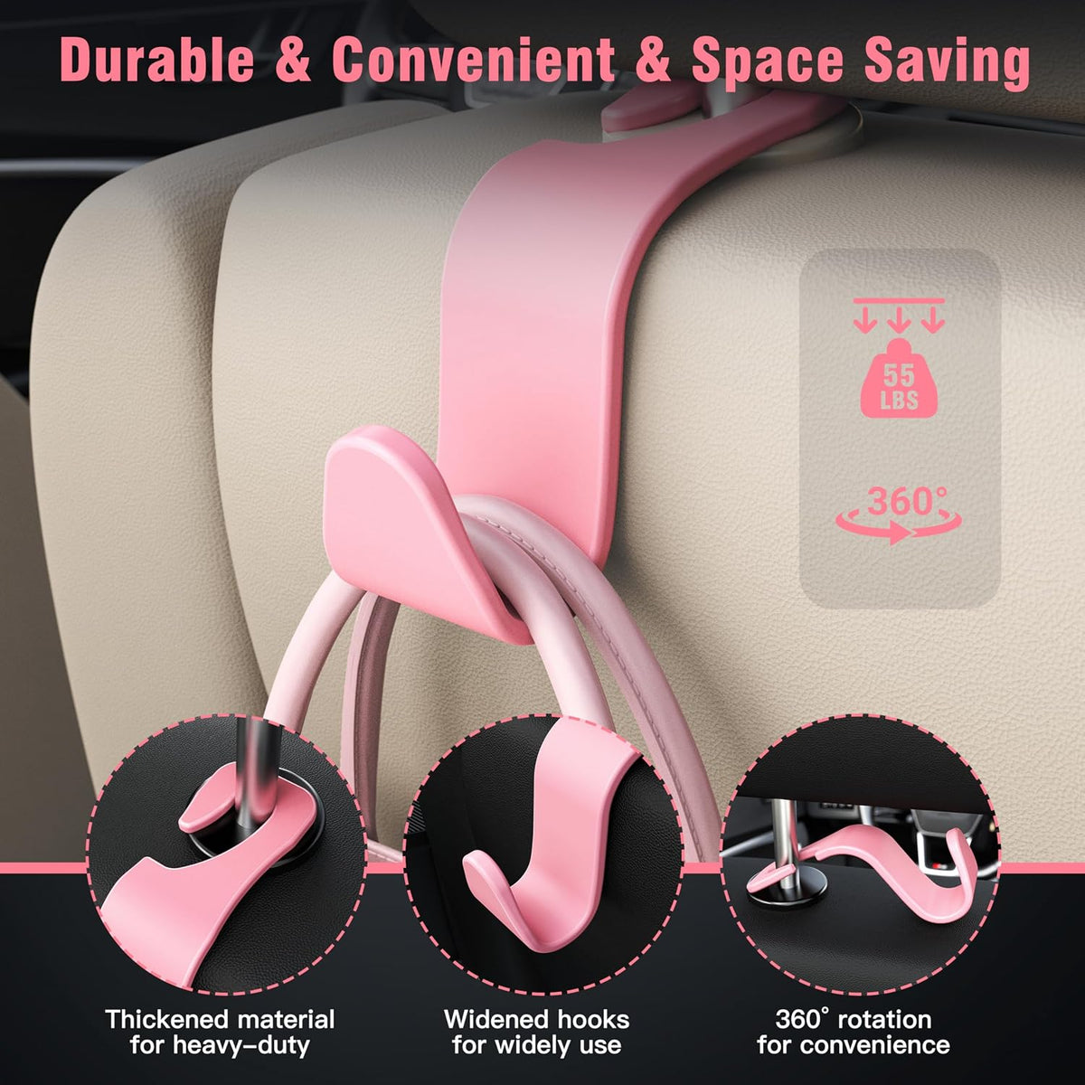 4-Pack Car Headrest Hooks Holds 55lbs Seat Storage Organizer for Bags