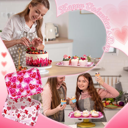 3 Pcs 13 x 10 Inch Valentine's Day Serving Trays Large Plastic Valentine Platters Reusable Serving Dishes Rectangle Pink Heart Candy Snack Food Tray for Valentines Day Wedding Party Table Decor