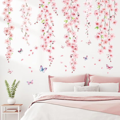 Cherry Blossom Wall Decal for Girl Room, Pink Flower Wall Sticker