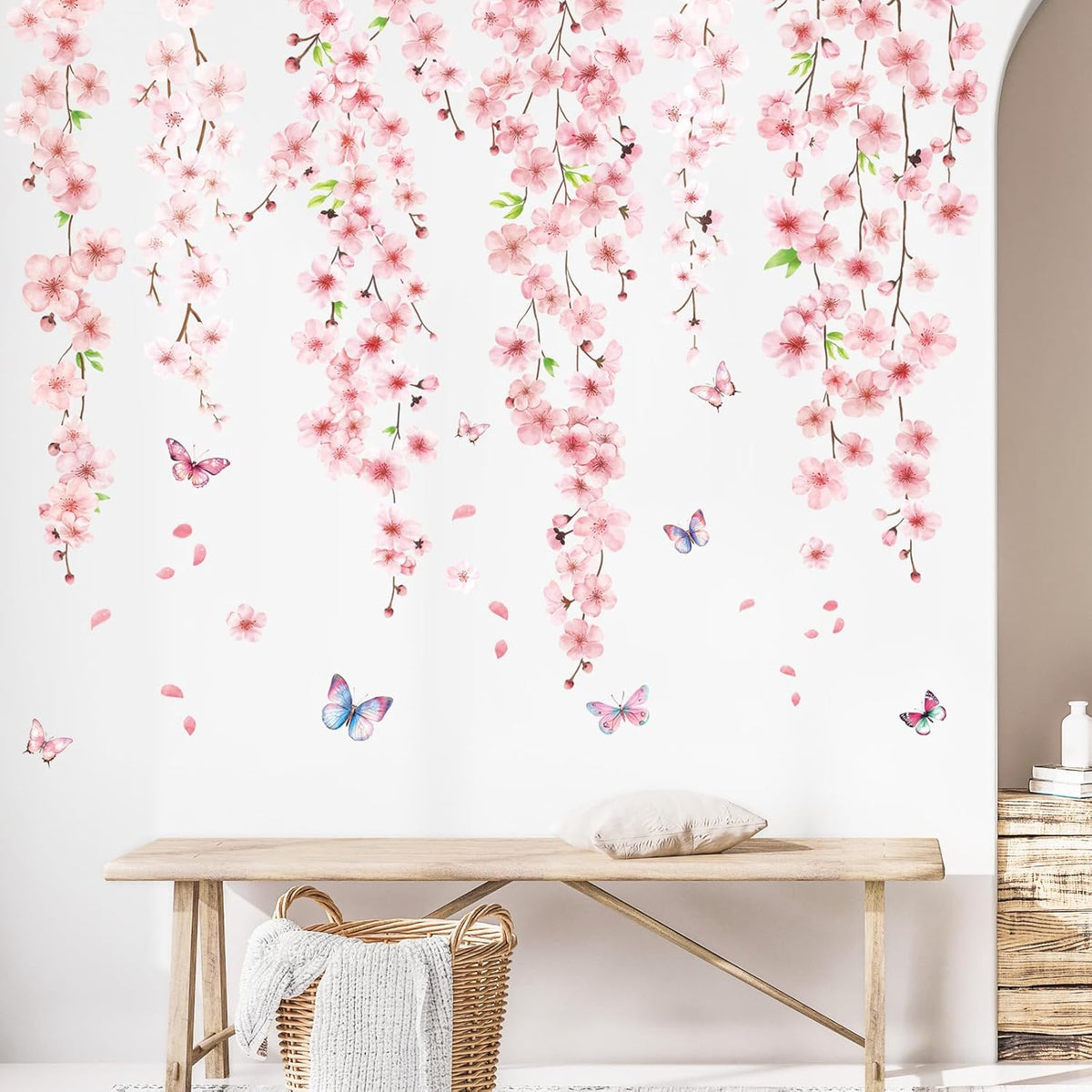 Cherry Blossom Wall Decal for Girl Room, Pink Flower Wall Sticker