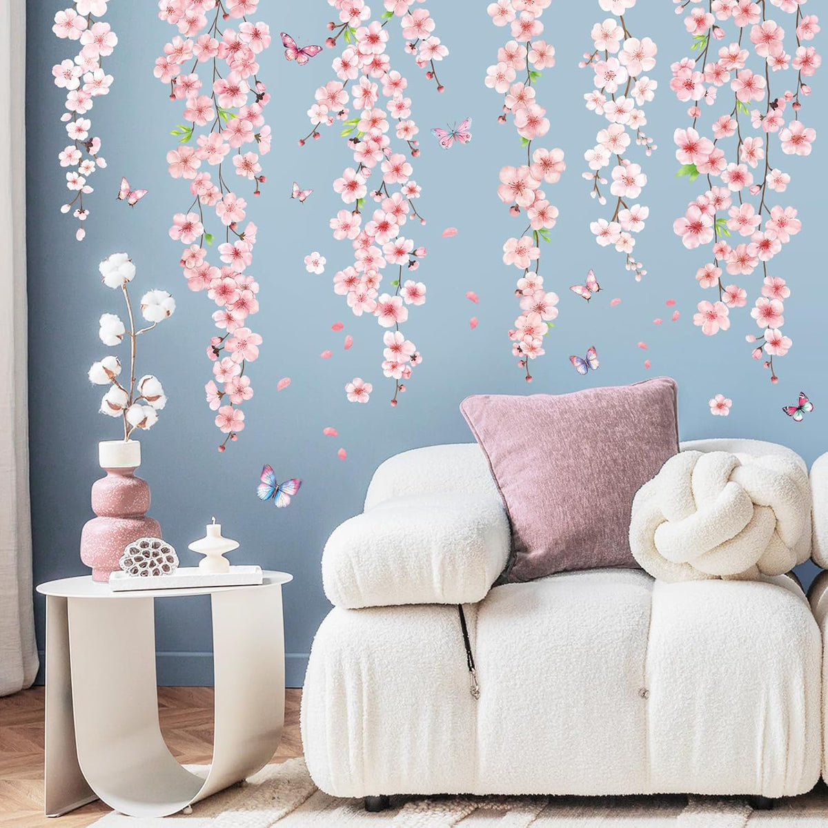 Cherry Blossom Wall Decal for Girl Room, Pink Flower Wall Sticker