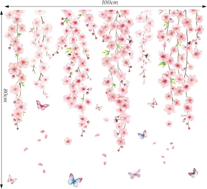 Cherry Blossom Wall Decal for Girl Room, Pink Flower Wall Sticker