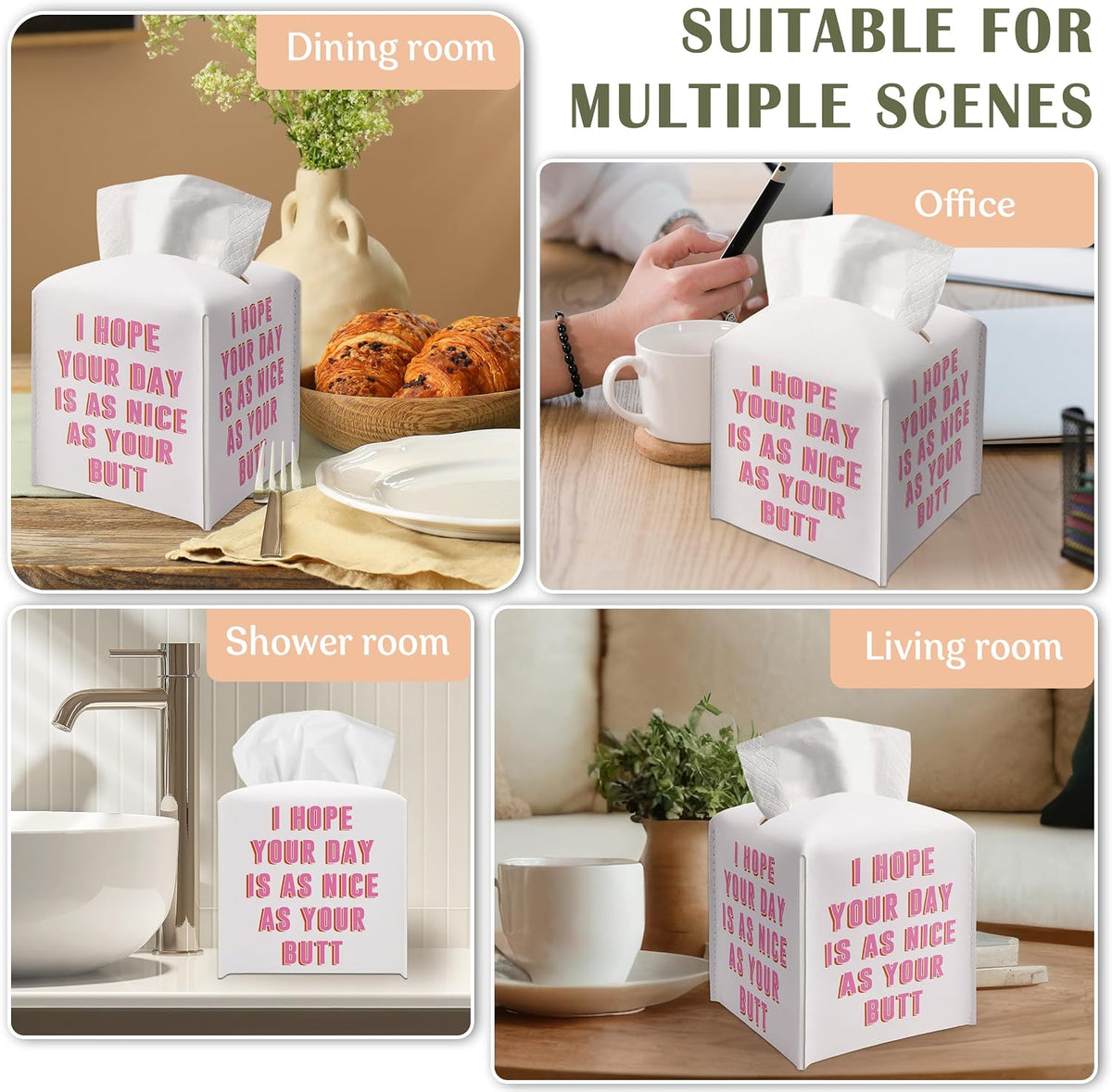 Pink Gifts Tissue Box Cover Square, Funny Quote Gift Ideas for Friends, I Hope Your Day is As Nice As Your Butt, Bathroom Decor, Housewarming New Home Favor-(5.2 Inches) A80