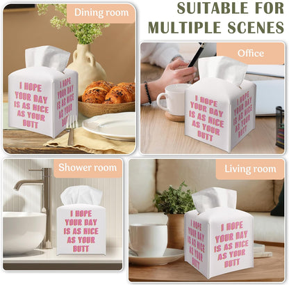 Pink Gifts Tissue Box Cover Square, Funny Quote Gift Ideas for Friends, I Hope Your Day is As Nice As Your Butt, Bathroom Decor, Housewarming New Home Favor-(5.2 Inches) A80