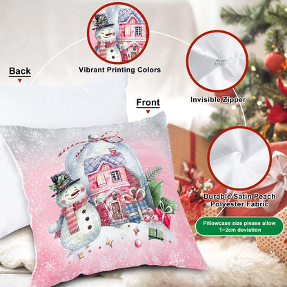 White and Pink Christmas Throw Pillow Covers 18x18 Set of 4, 18 inch Decorative Xmas Cushion Covers Pillow Cases for Home Bedroom Room Holiday Couch Decor Decorations