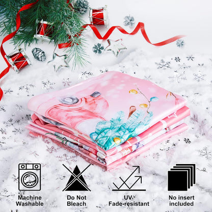 White and Pink Christmas Throw Pillow Covers 18x18 Set of 4, 18 inch Decorative Xmas Cushion Covers Pillow Cases for Home Bedroom Room Holiday Couch Decor Decorations